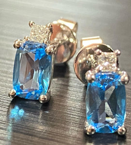 Gold Earrings - Blue Topaz